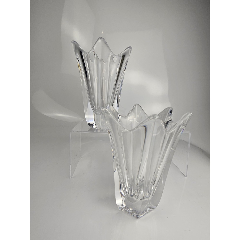 Set Of 2 Orrefors Crystal Belle Tulip Flower Vases 5 7/8 Inch Paneled Lovely